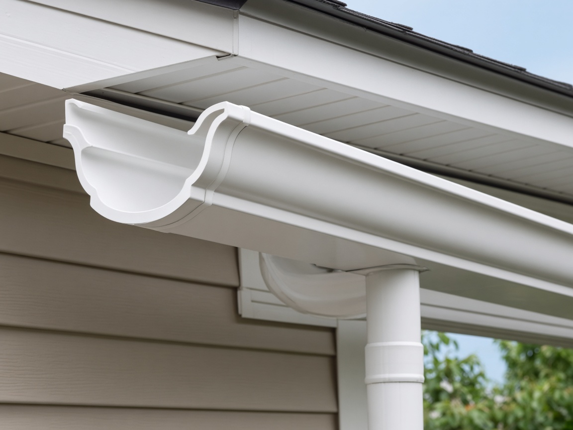 White K-style gutter at the eave, shown from the end