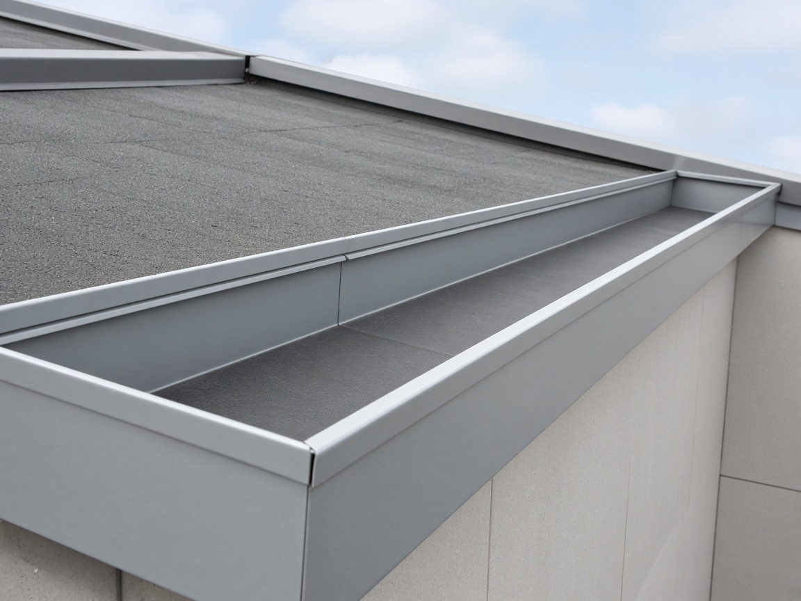 Rectangular box gutter built into a roof edge